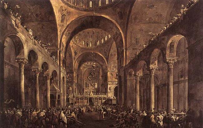 GUARDI, Francesco Doge Alvise IV Mocenigo Appears to the People in St Mark's Basilica in 1763 oil painting picture